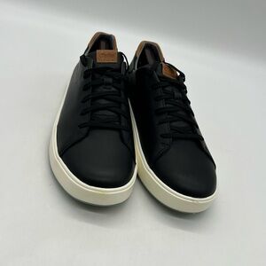 OluKai Wai'alae Men's 10.5 Black Leather Casual Comfort Golf Sneakers Shoes.